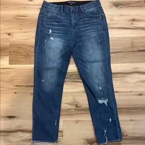 Women's Distressed Dark Blue Cropped Jeans